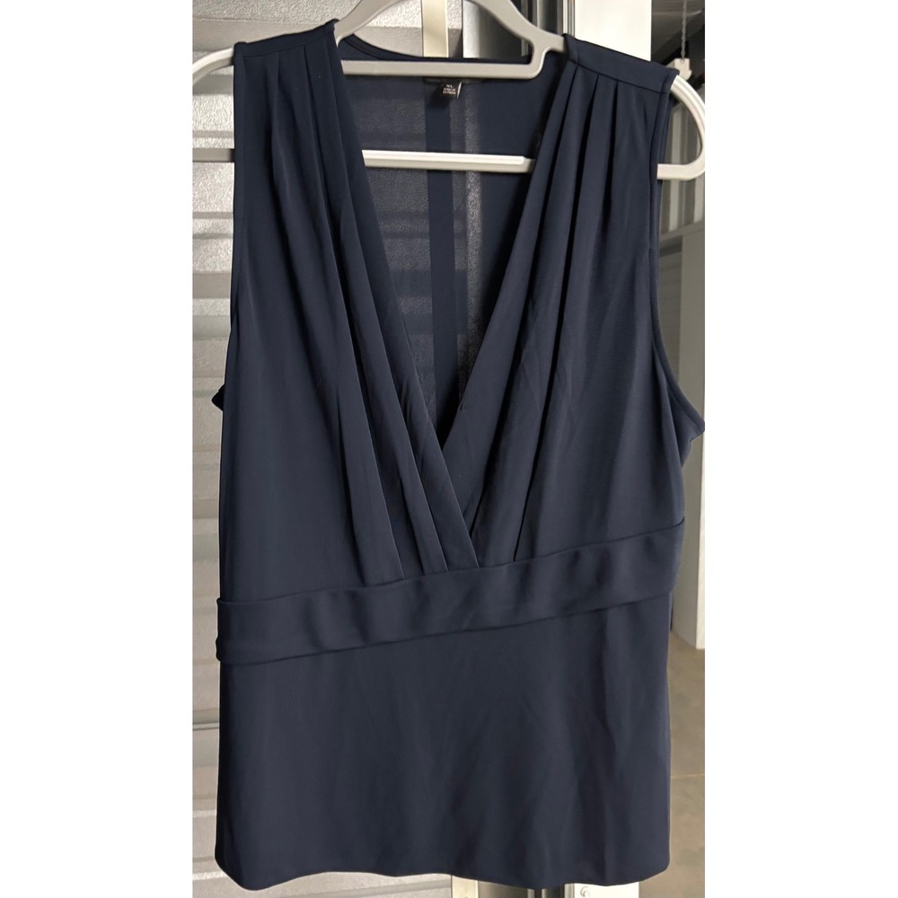 Banana Republic Navy Blue Sleeveless V-Neck Pleated Empire Waist Blouse XL